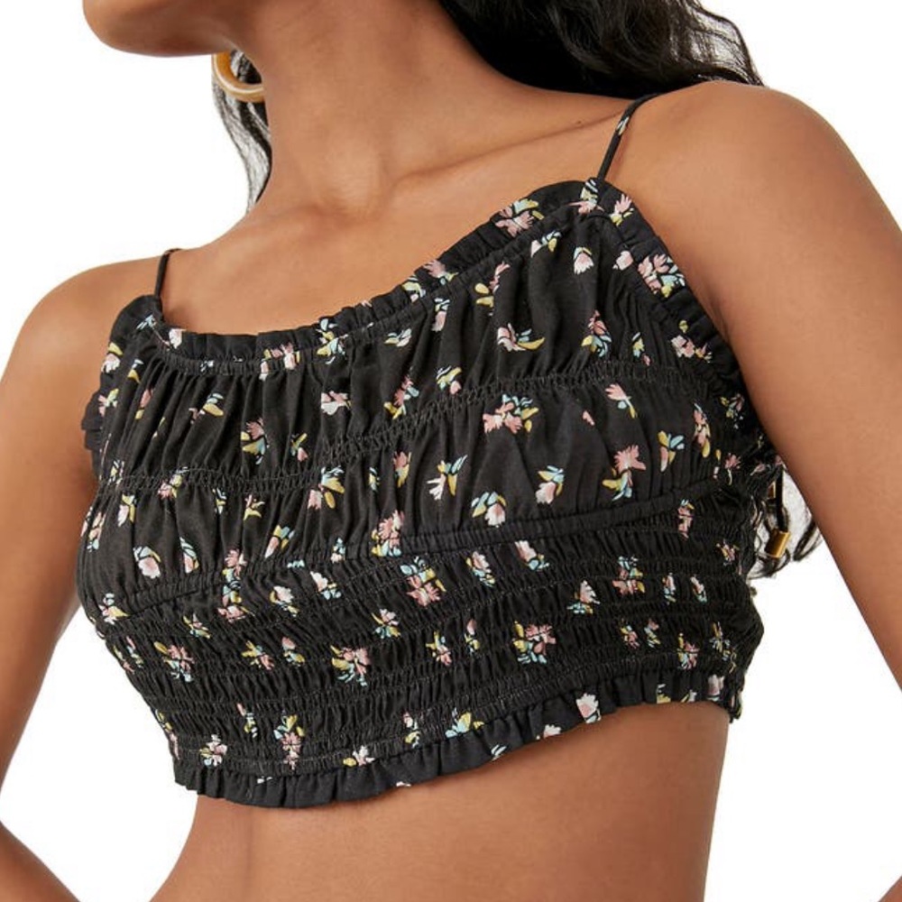 Free People Kaia Floral Print Smocked Crop Top